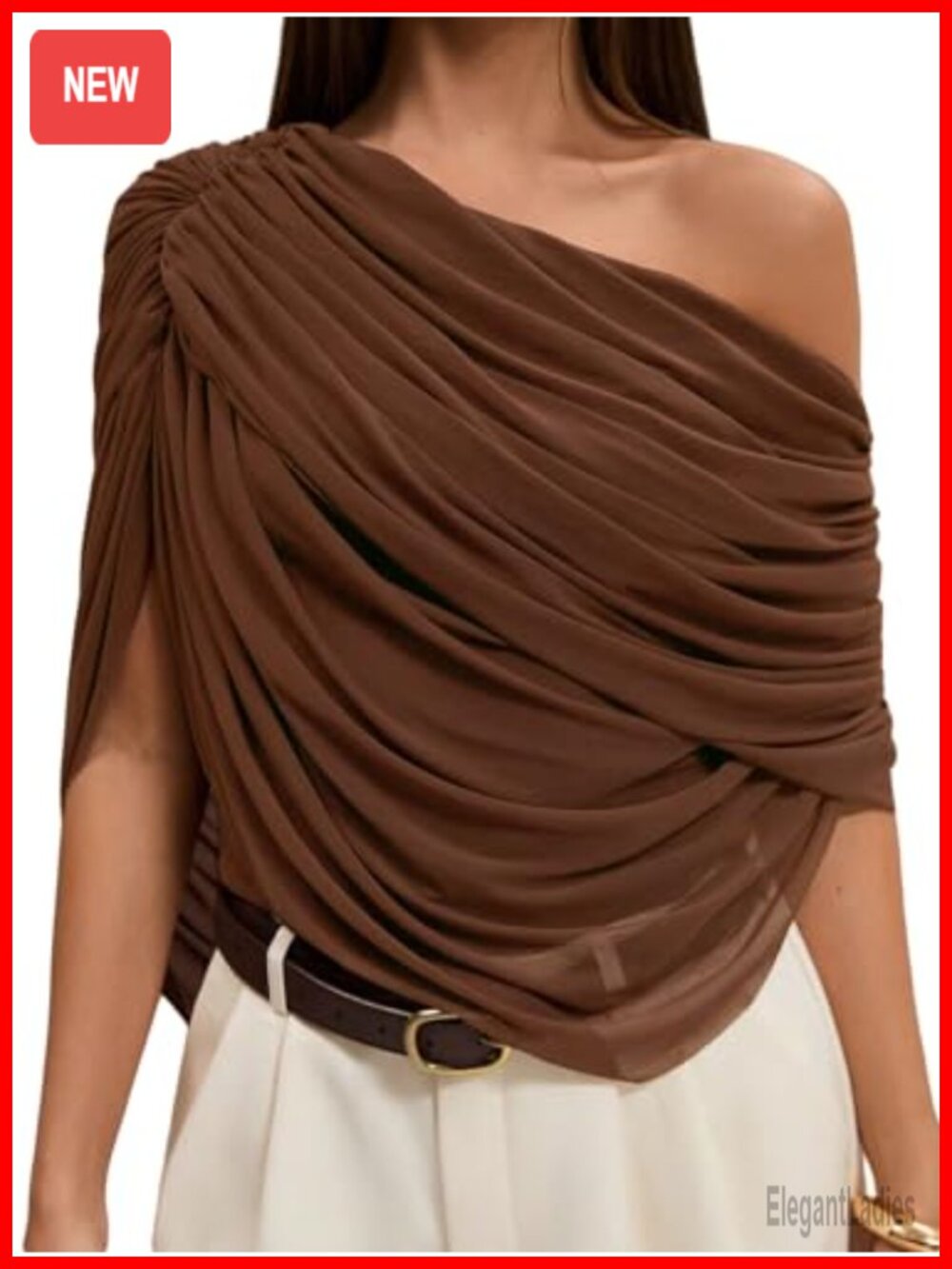 Off Shoulder Ruched Mesh Semi-Sheer Asymmetrical Short Sleeve Top